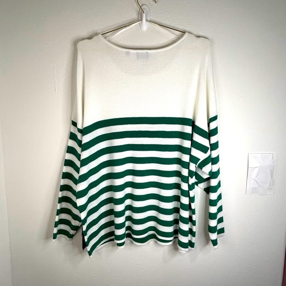 Cyrus Women’s 3X Striped Sweater White Green Loose Knit Lightweight Oversized - Picture 6 of 8